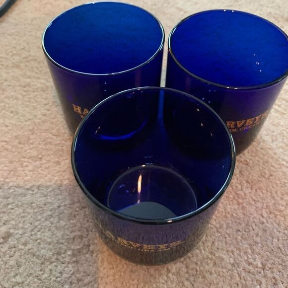 3 Harvey’s Bristol Creme Blue Glass Tumblers - Picture 5 of 8